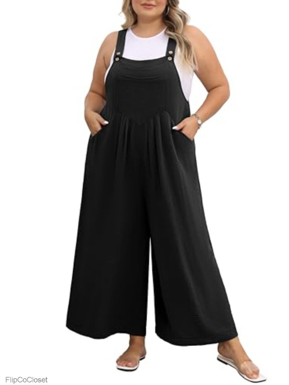 Plus Size Jumpsuit for Curvy Women Wide Leg Overalls Adjustable Straps Loose